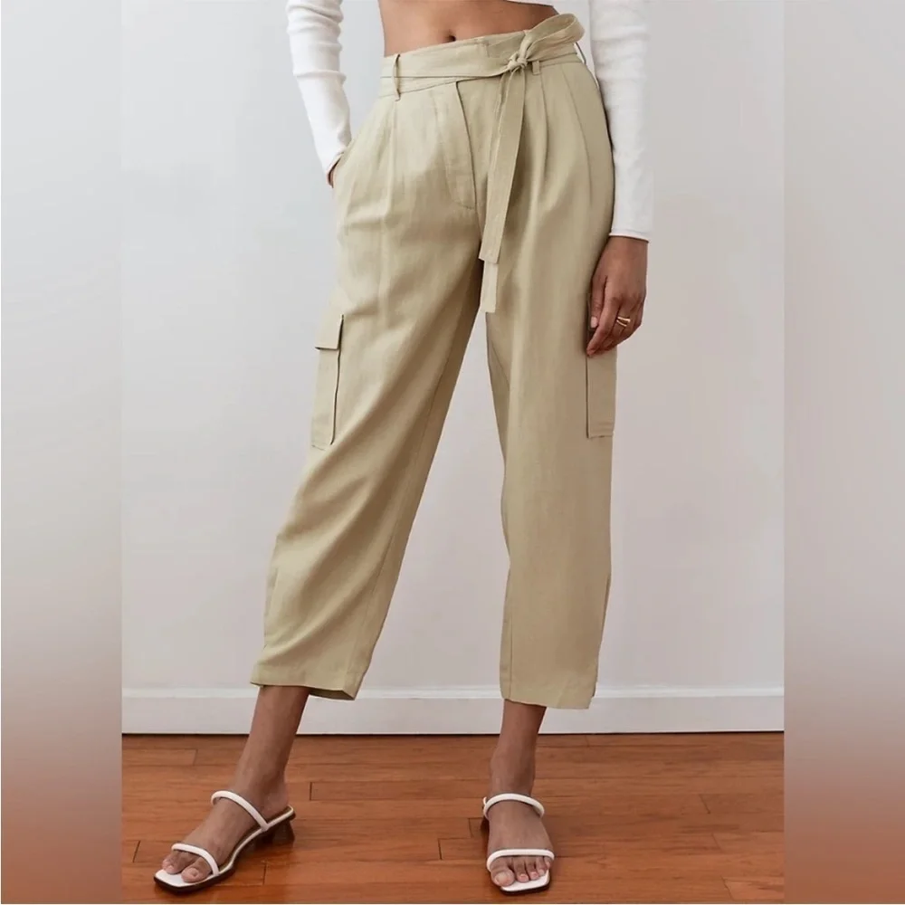 Aritzia Wilfred Kafka Belted Linen Cargo Pants High Rise Cropped